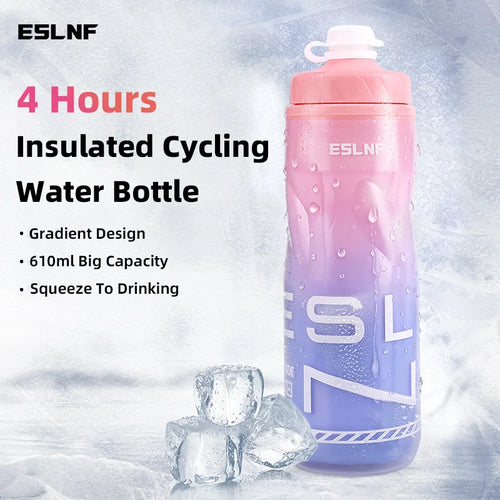 Insulated Cycling Water Bottle Gradient Color Road Bicycle Bottle 610ML Big Capacity Keep Cold MTB Kettle Bike Accessories
