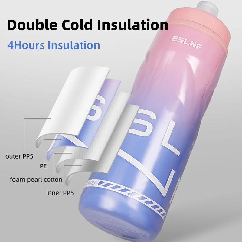 Insulated Cycling Water Bottle Gradient Color Road Bicycle Bottle 610ML Big Capacity Keep Cold MTB Kettle Bike Accessories
