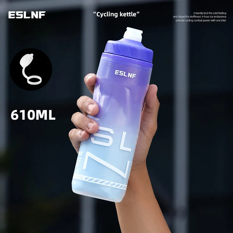 Insulated Cycling Water Bottle Gradient Color Road Bicycle Bottle 610ML Big Capacity Keep Cold MTB Kettle Bike Accessories