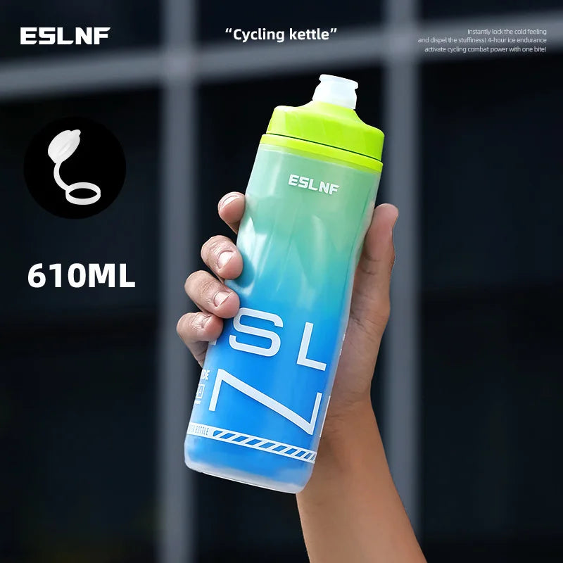 Insulated Cycling Water Bottle Gradient Color Road Bicycle Bottle 610ML Big Capacity Keep Cold MTB Kettle Bike Accessories