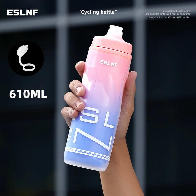 Insulated Cycling Water Bottle Gradient Color Road Bicycle Bottle 610ML Big Capacity Keep Cold MTB Kettle Bike Accessories