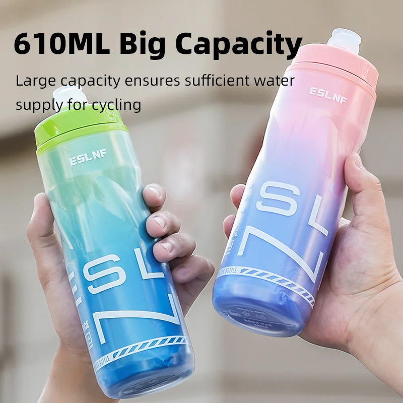 Insulated Cycling Water Bottle Gradient Color Road Bicycle Bottle 610ML Big Capacity Keep Cold MTB Kettle Bike Accessories